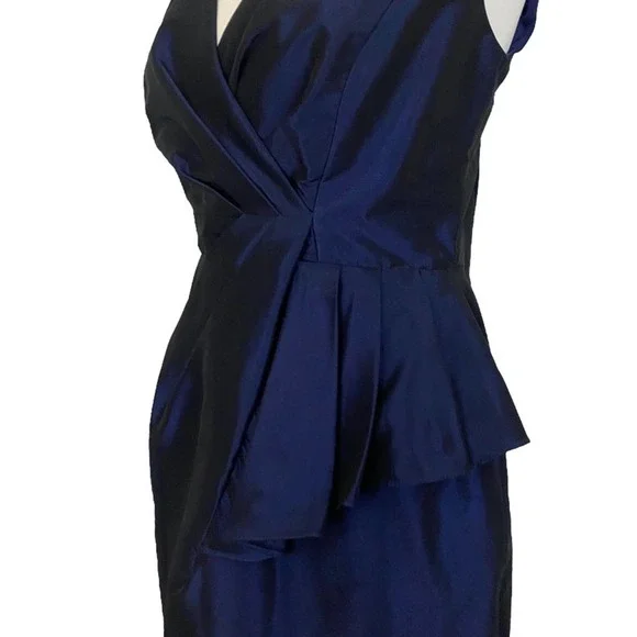 EVAN PICONE | Shiny Blue Violet Cap Sleeve Ruffle Evening Cocktail Sheath Dress - Picture 6 of 10